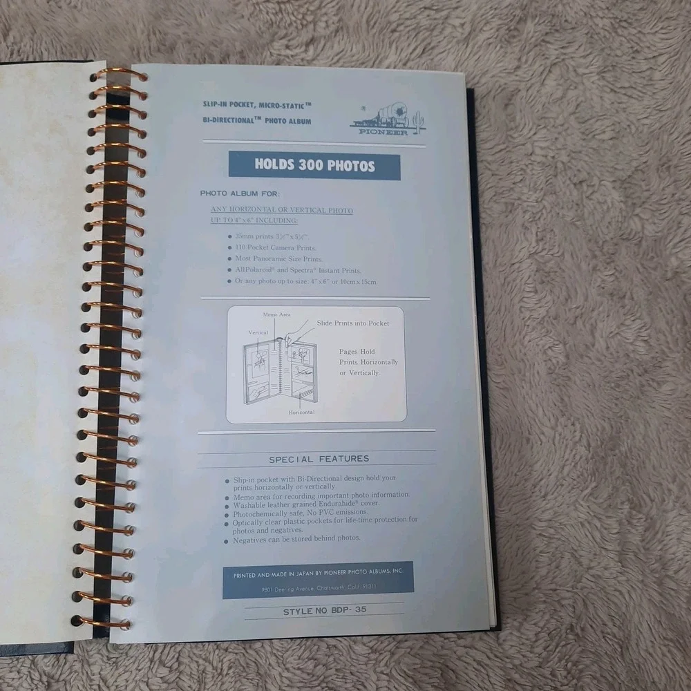 2 Pioneer Photos Memo Scrapbook Navy Blue Red Bound Album Leather 4